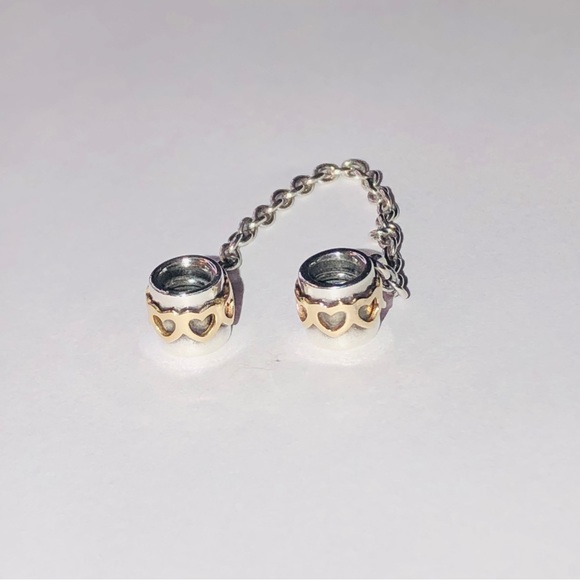 Retired Pandora 14k Hearts Sterling Silver Safety Chain Charm - Picture 8 of 9